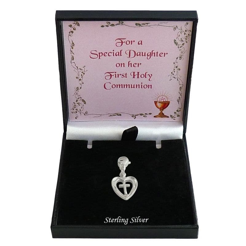 Sterling Silver, Gift Boxed, Cross in Open Heart Charm on Lobster Clasp | Heaven's Blessings