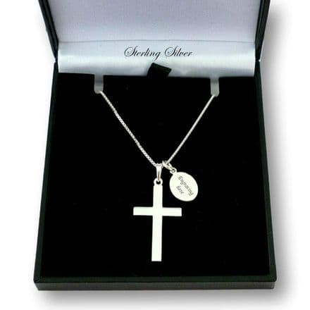 Sterling Silver Plain Cross Necklace, Engraved Communion Gift, Boy or Girl