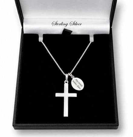 Sterling Silver Plain Cross Necklace, Engraved Communion Gift, Boy or Girl