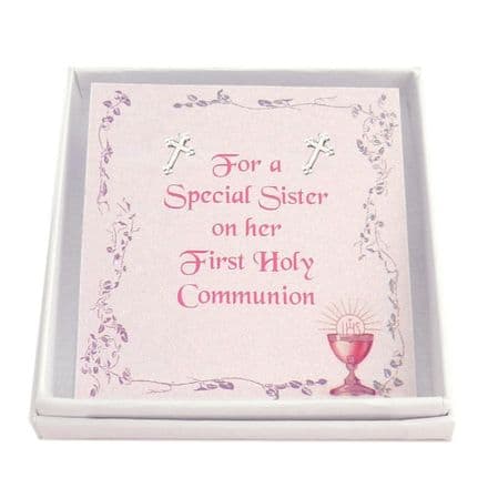 Sterling Silver Small Catholic Cross Earrings for First Holy Communion