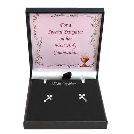 Sterling Silver Small Catholic Cross Earrings for First Holy Communion