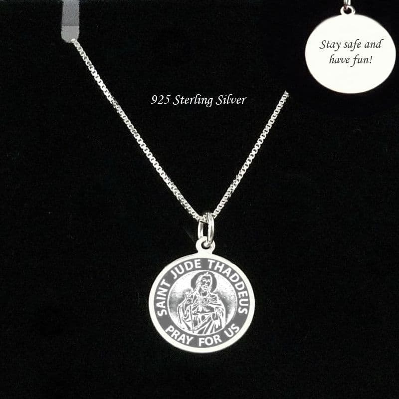 Sterling Silver St Jude Round Necklace, Engraved on the front and Personalised on the Back  | Heavens Blessings