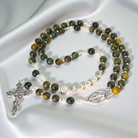 Tigers Eye Rosary Beads with Name