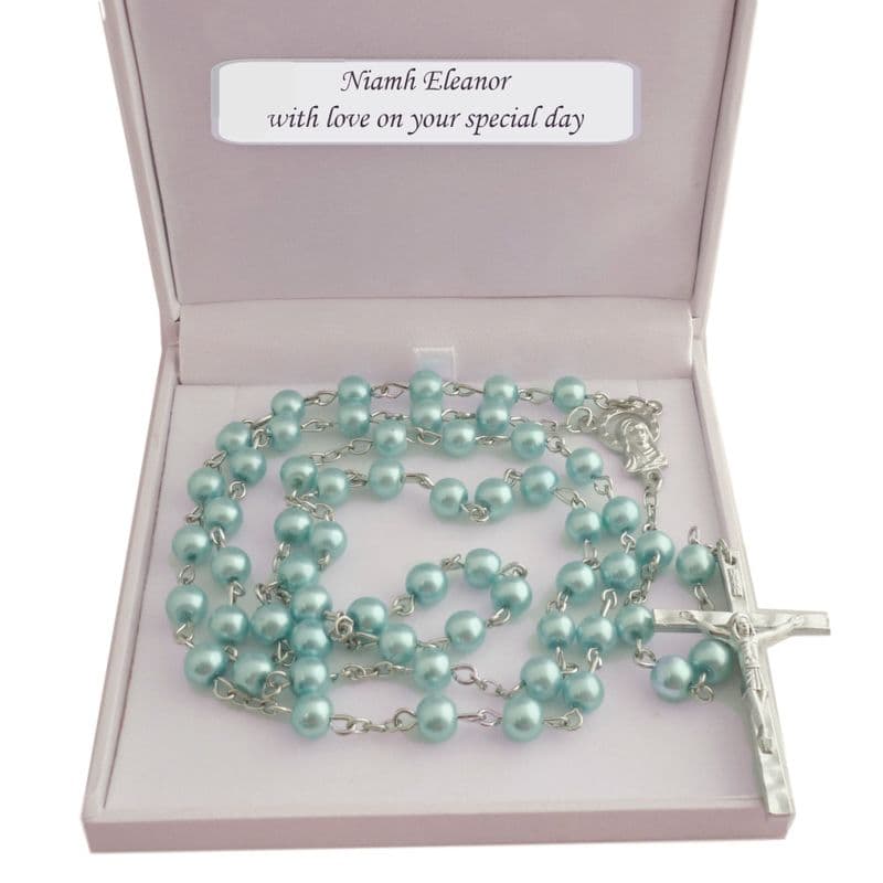 Turquoise Rosary Beads in Personalised Gift Box | Heaven's Blessings