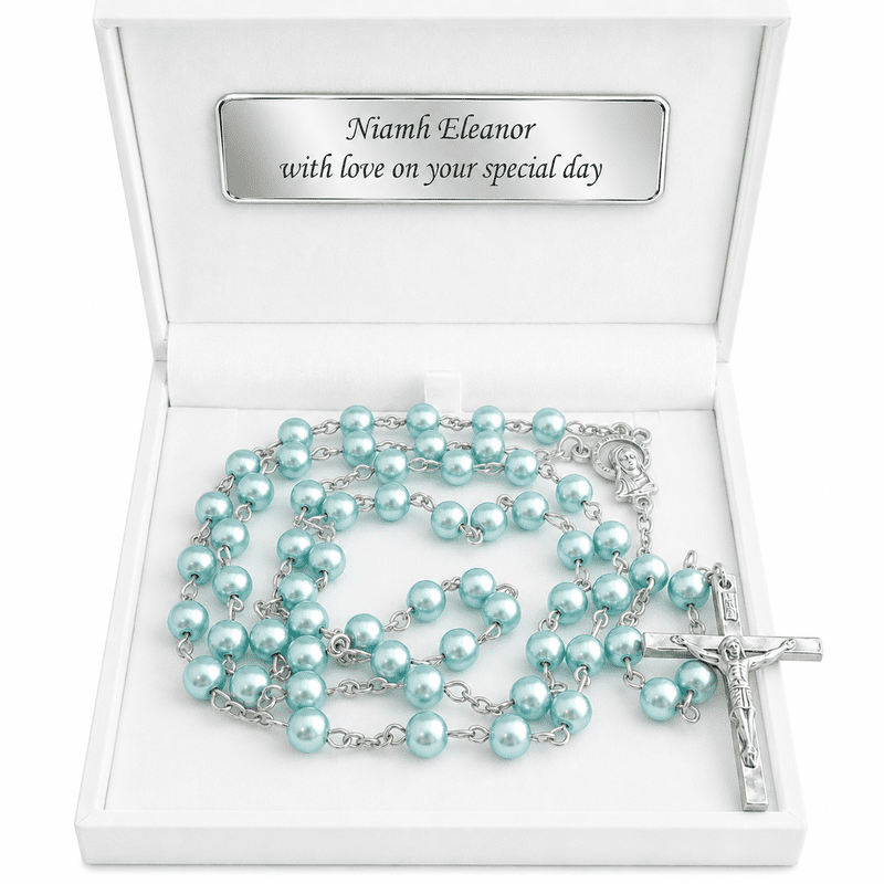 Turquoise Rosary Beads in Personalised Gift Box | Heaven's Blessings