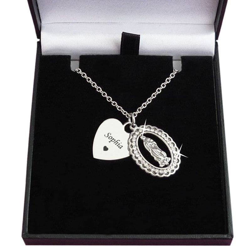 Virgin Mary Necklace, Engraved Pendant, Miraculous Medal, Communion Gift | Heavens Blessings