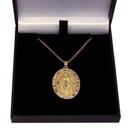 Virgin Mary Necklace, Miraculous Medal, 18k Gold Plated