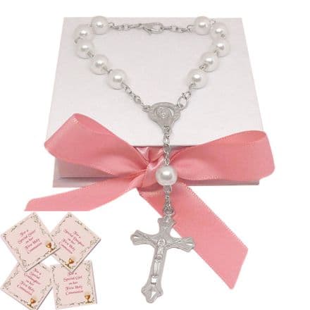 White Pearl Rosary Bracelets. Single Decade, Communion Gift