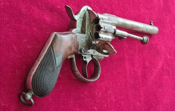 A 12  shot pinfire revolver engraved EDWIN LADMORE HEREFORD. Circa 1865. Ref 4637. Was £1,850 now