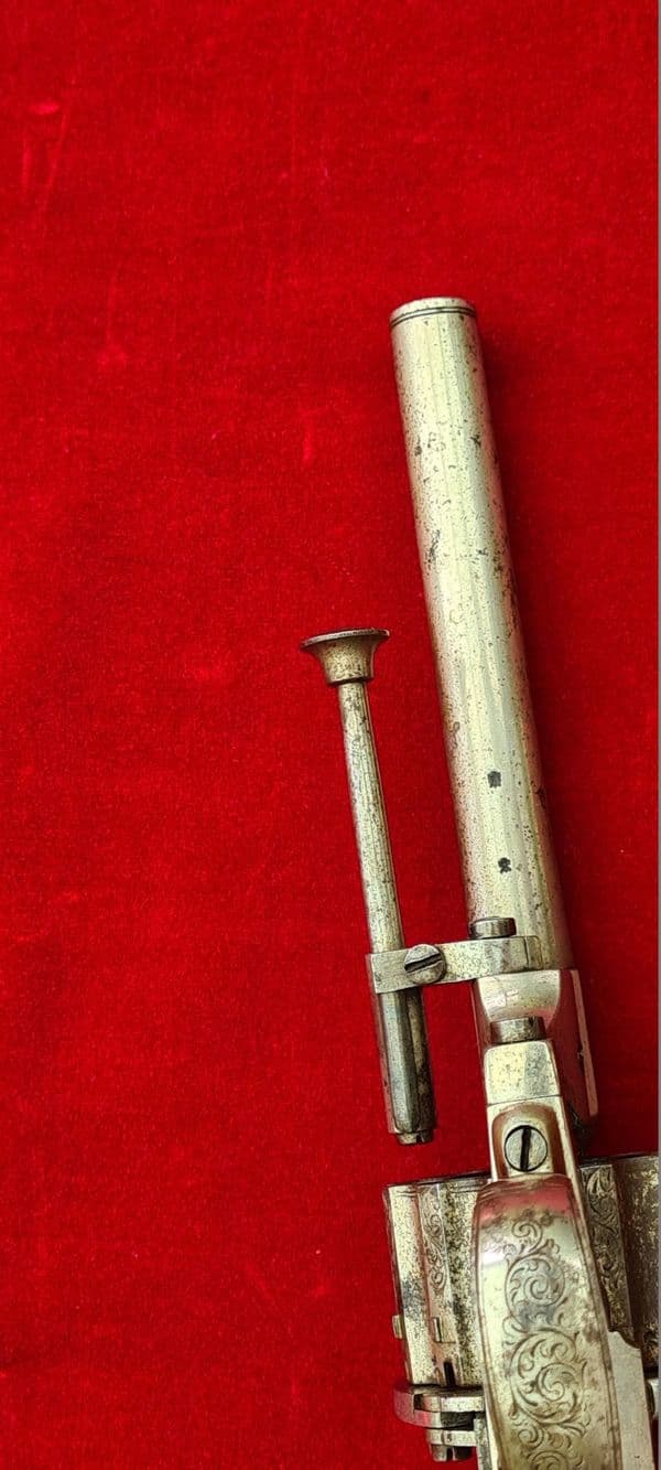 A 12  shot pinfire revolver engraved EDWIN LADMORE HEREFORD. Circa 1865. Ref 4637. Was £1,850 now