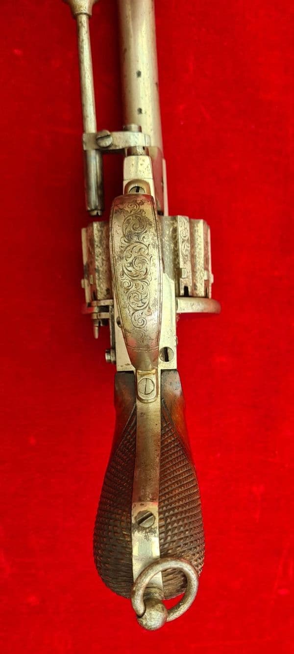 A 12  shot pinfire revolver engraved EDWIN LADMORE HEREFORD. Circa 1865. Ref 4637. Was £1,850 now