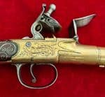 A brass framed flintlock cannon barrel pistol by Bunney London C. 1780. Ref 2397