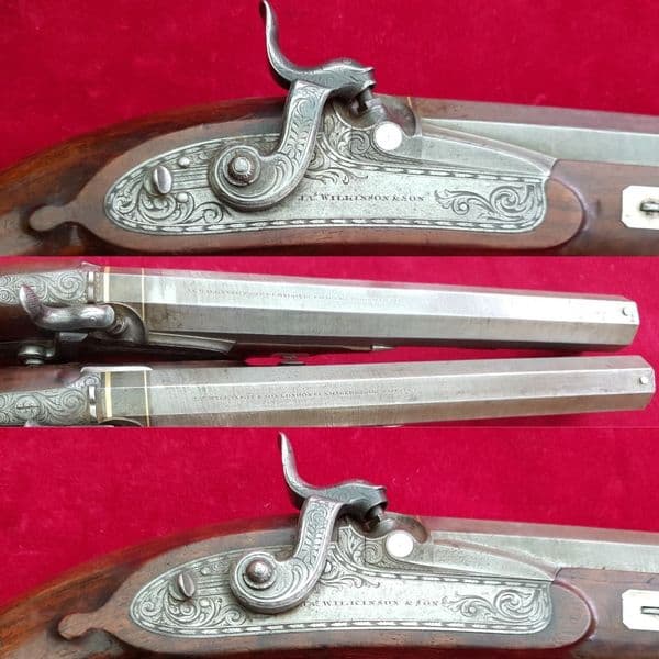 A fine pair of English percussion duelling pistols by Wilkinson of London, FOR SALE C.1840. Ref 2219