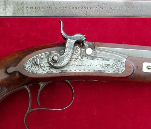 A fine pair of English percussion duelling pistols by Wilkinson of London, FOR SALE C.1840. Ref 2219