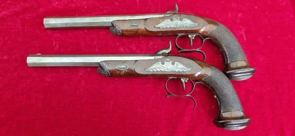 A fine pair of German .58 calibre  percussion target pistols by Hartmann Hamburg. C. 1840. Ref 4334.
