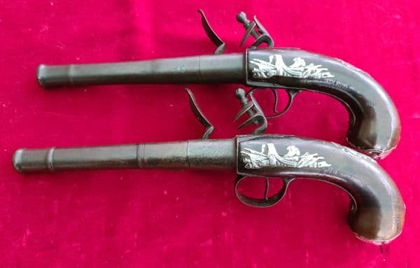 A fine pair of  Queen Anne silver mounted flintlock pistols by HAWKS of OXFORD. C.1760. Ref 3732.