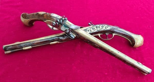 A fine & very long pair of Liege Flintlock Pistols of high quality. Ref 3927. Was 9,000 now