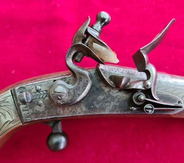 A rare Scottish Rams horn brass Highlander's flintlock pistol made by ROSS of EDINBURGH. Ref 3743