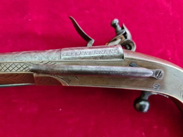 A rare Scottish Rams horn brass Highlander's flintlock pistol made by ROSS of EDINBURGH. Ref 3743
