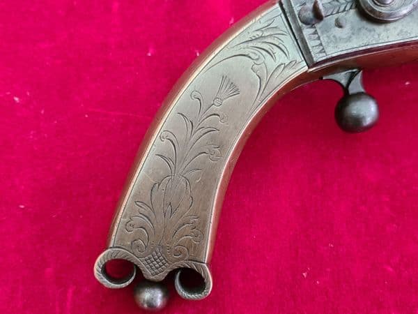 A rare Scottish Rams horn brass Highlander's flintlock pistol made by ROSS of EDINBURGH. Ref 3743