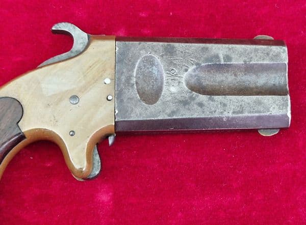 A scarce American .41 calibre double Barrelled rim-fire pistol, Circa 1870. Good condition. Ref 4261