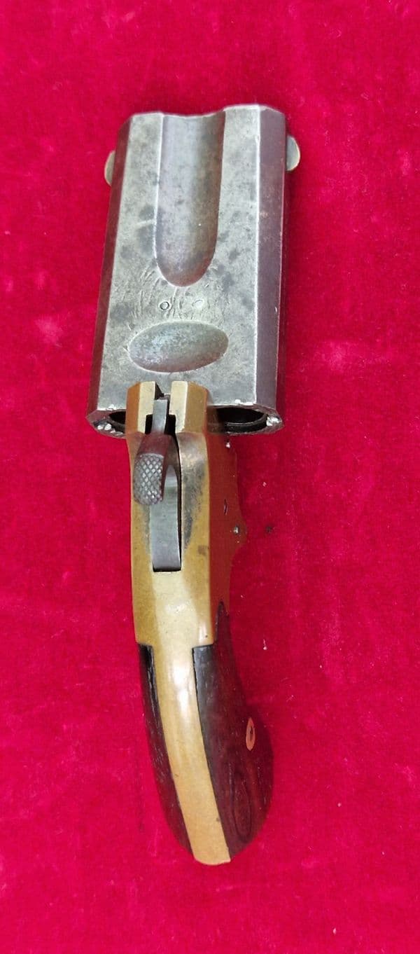 A scarce American .41 calibre double Barrelled rim-fire pistol, Circa 1870. Good condition. Ref 4261