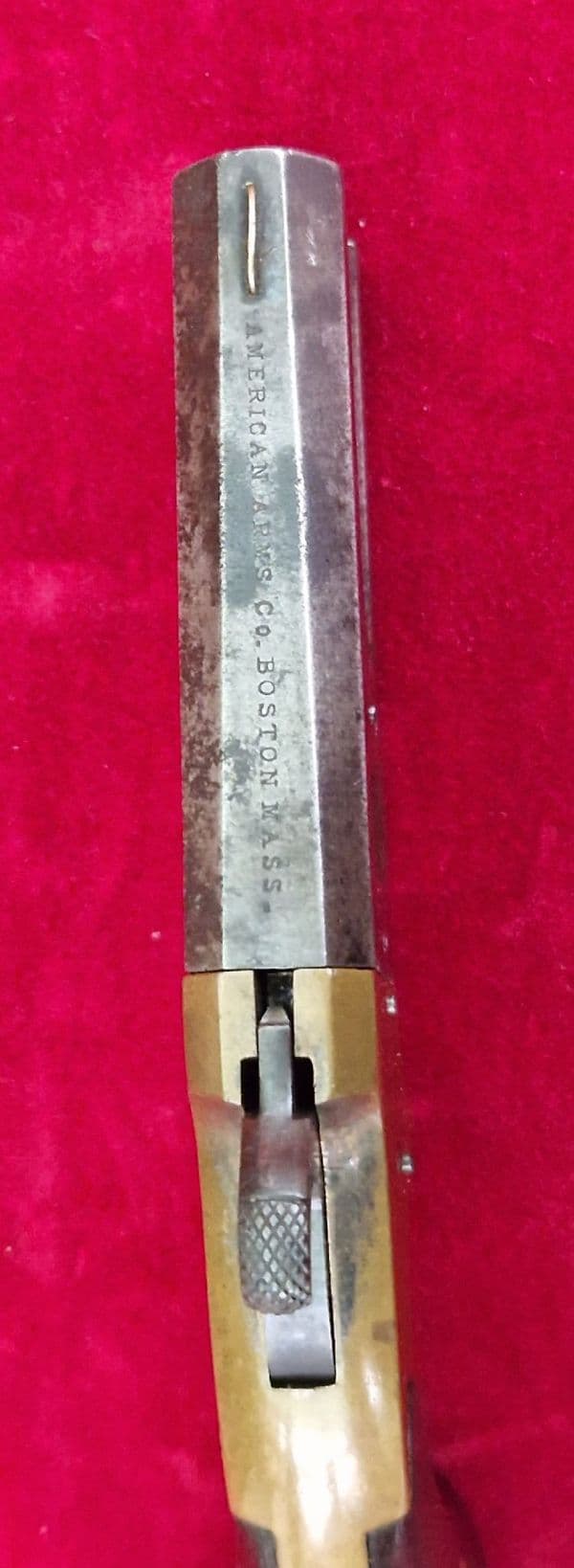 A scarce American .41 calibre double Barrelled rim-fire pistol, Circa 1870. Good condition. Ref 4261