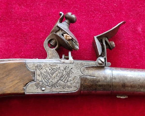 A single barrel English flintlock pocket pistol by Wood of York. Ref 4140. Was £650 now