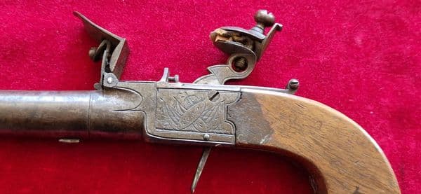 A single barrel English flintlock pocket pistol by Wood of York. Ref 4140. Was £650 now