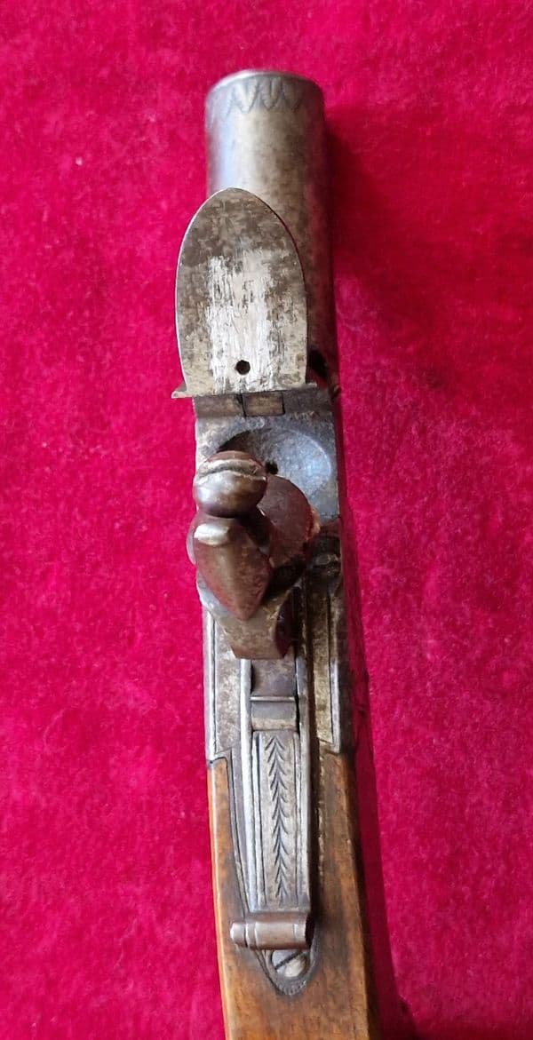 A single barrel English flintlock pocket pistol by Wood of York. Ref 4140. Was £650 now