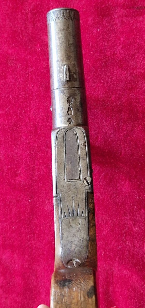 A single barrel English flintlock pocket pistol by Wood of York. Ref 4140. Was £650 now