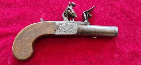 A single barrel English flintlock pocket pistol by Wood of York. Ref 4140. Was £650 now