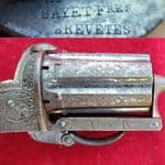 A stunning condition 7mm pinfire pepperbox revolver engraved Bayet Fres Brevetes. C.1865. Ref 2822.