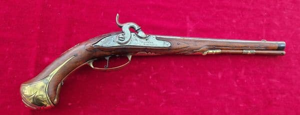 A very long German single shot percussion pistol made by DAVNER of BIBERACH. C. 1720-1750. Ref 3885.