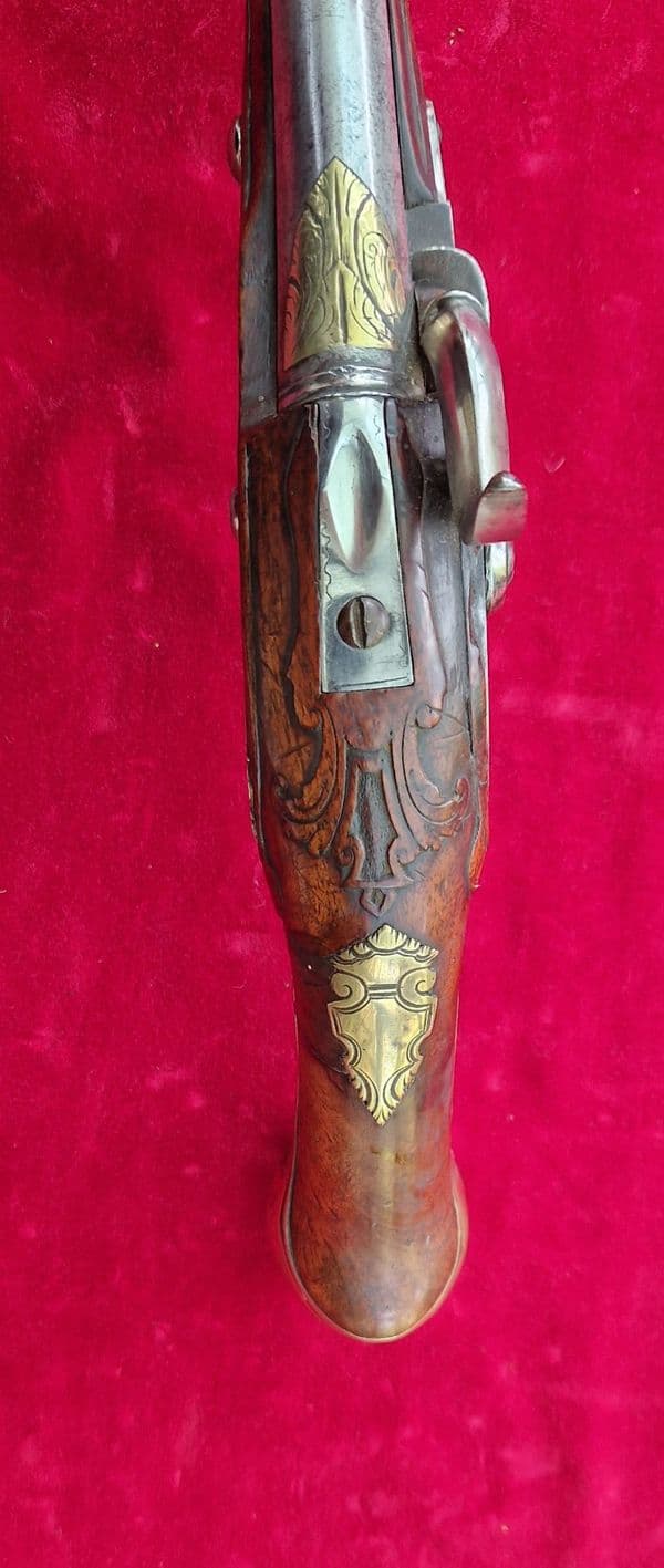 A very long German single shot percussion pistol made by DAVNER of BIBERACH. C. 1720-1750. Ref 3885.