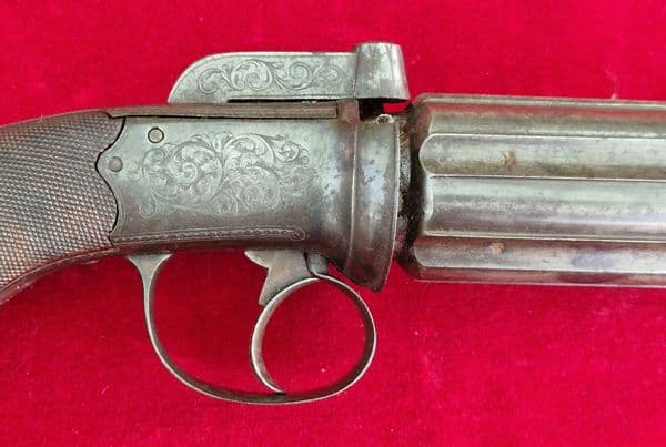 A very scarce British 6 shot bar-hammer .40  percussion pepper-box revolver. C. 1840-1860. Ref 3964.