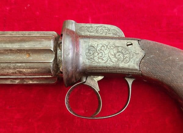 A very scarce British 6 shot bar-hammer .40  percussion pepper-box revolver. C. 1840-1860. Ref 3964.