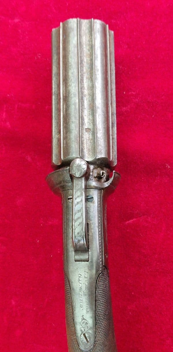 A very scarce British 6 shot bar-hammer .40  percussion pepper-box revolver. C. 1840-1860. Ref 3964.