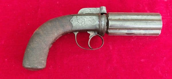 A very scarce British 6 shot bar-hammer .40  percussion pepper-box revolver. C. 1840-1860. Ref 3964.
