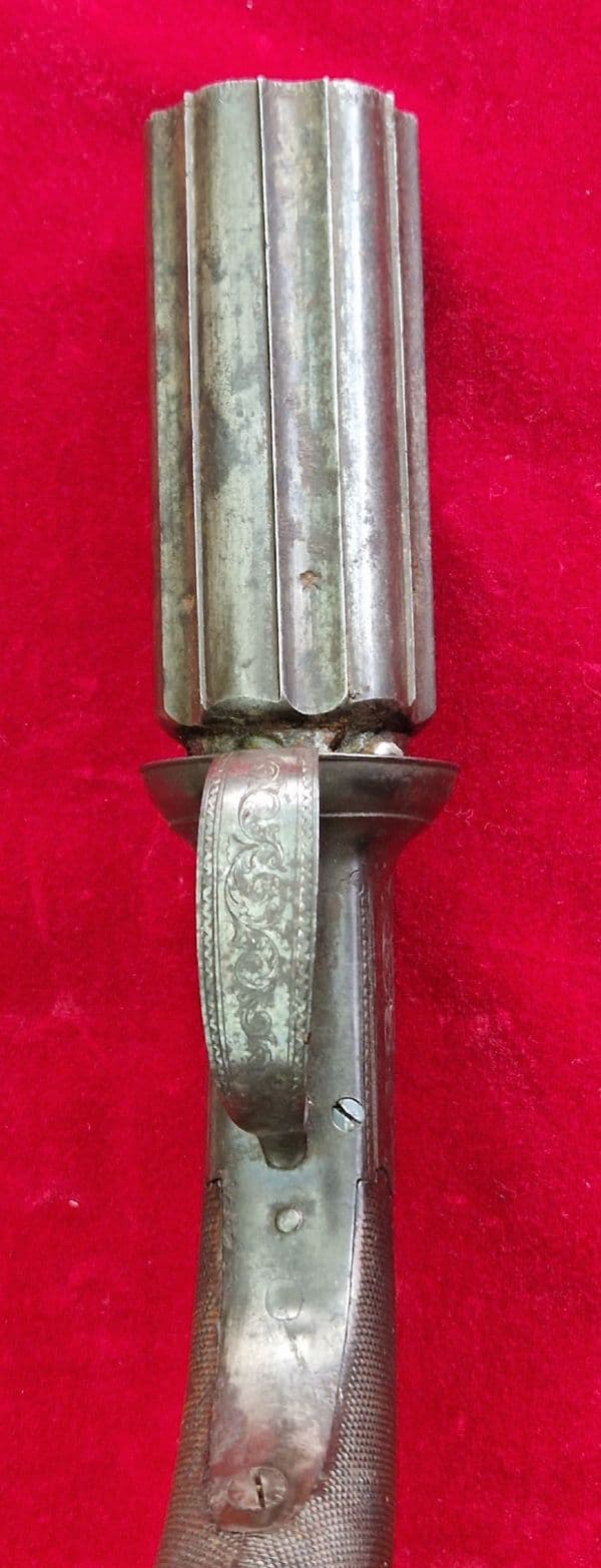 A very scarce British 6 shot bar-hammer .40  percussion pepper-box revolver. C. 1840-1860. Ref 3964.