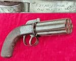A very scarce British 6 shot bar-hammer .40 percussion pepper-box revolver. C. 1840-1860. Ref 3964.