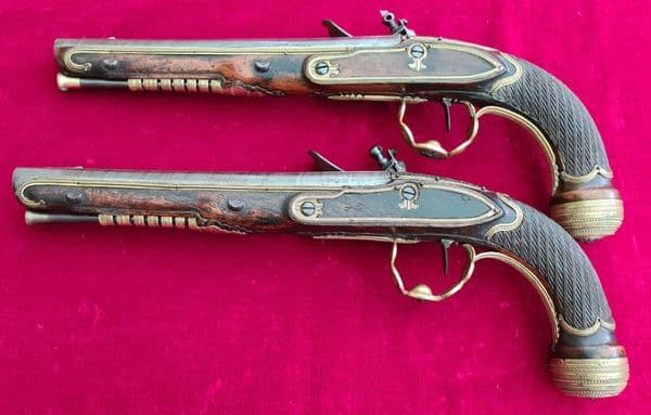 An extremely fine Pair of Napoleonic era French Officer's Flintlock Pistols. Ref 3780.