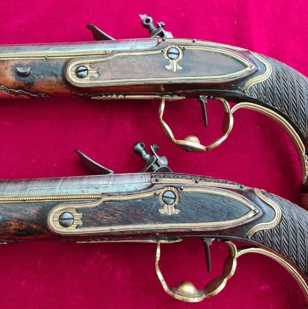 An extremely fine Pair of Napoleonic era French Officer's Flintlock Pistols. Ref 3780.