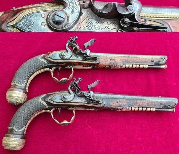 An extremely fine Pair of Napoleonic era French Officer's Flintlock Pistols. Ref 3780.