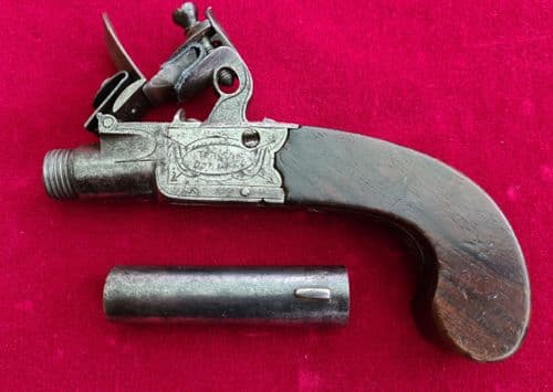 An Irish flintlock pocket pistol by J Dobson Dublin. Circa 1796-1803. Ref 7387.