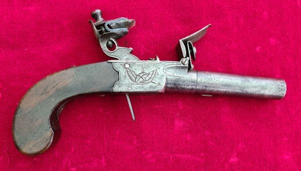 An Irish flintlock pocket pistol by J Dobson Dublin. Ref 7387. Was £550 now