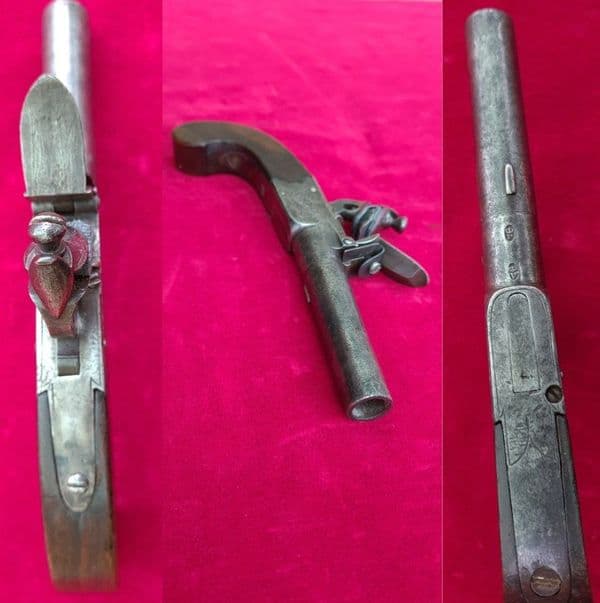 An Irish flintlock pocket pistol by J Dobson Dublin. Ref 7387. Was £550 now
