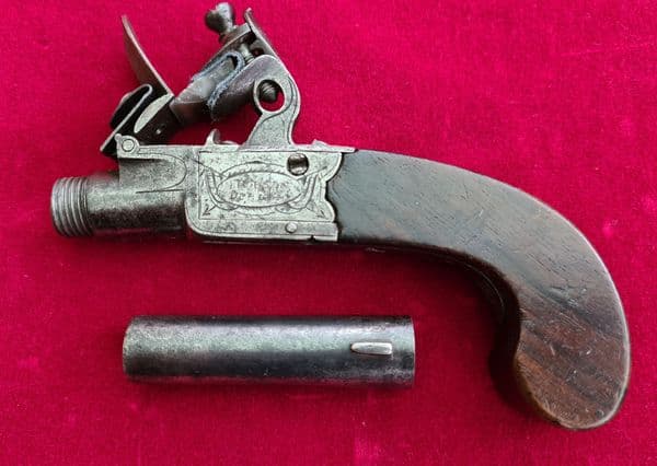 An Irish flintlock pocket pistol by J Dobson Dublin. Ref 7387. Was £550 now