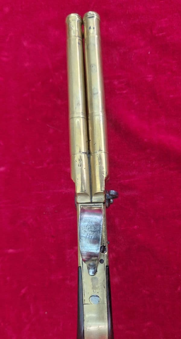 Brass mounted four Barrelled Tap Action Flintlock Pistol by REA London. Ref 4486. Was £4,350 now