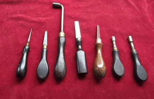 Collection of seven different antique gun tools made by Gun- makers. Ref 4612. Was £360 now